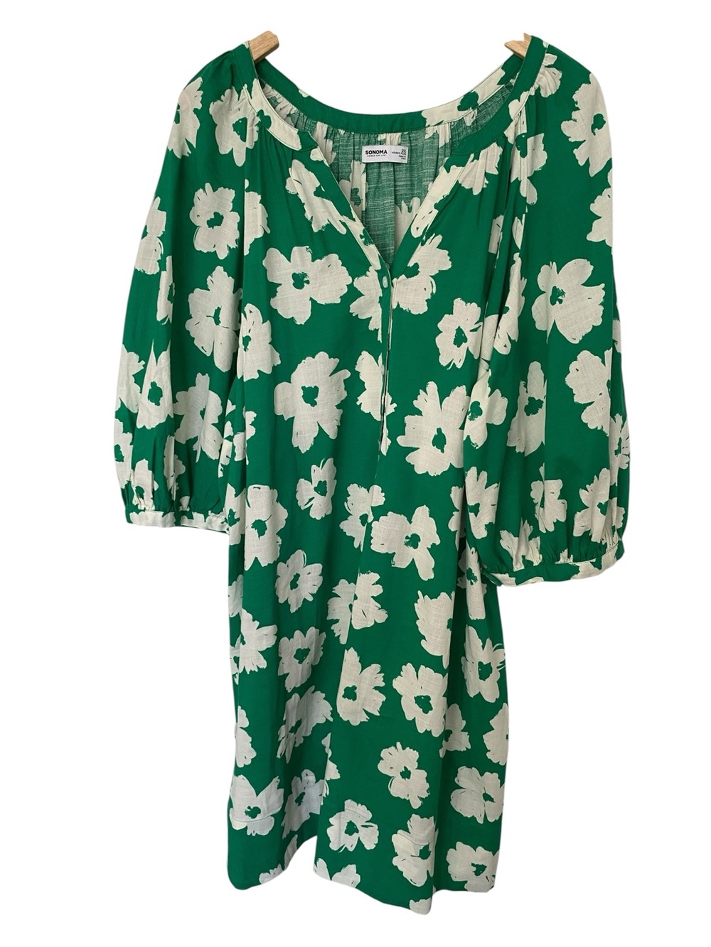 Sonoma Green Floral Shift Dress with Puff Sleeves SZ 2X